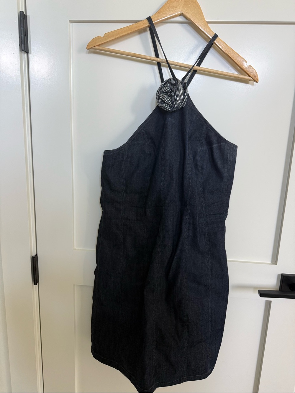 cinq a sept denim Halter Mini Dress with Metallic Neck Rosette